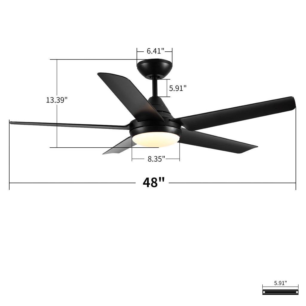 Ceiling Fan With Lights And Remote Control, Reversible DC Motor, 6 Speeds, 3 Cct Dimmable LED, Quiet Timer For Indoor - Black by Unique Piece Furniture