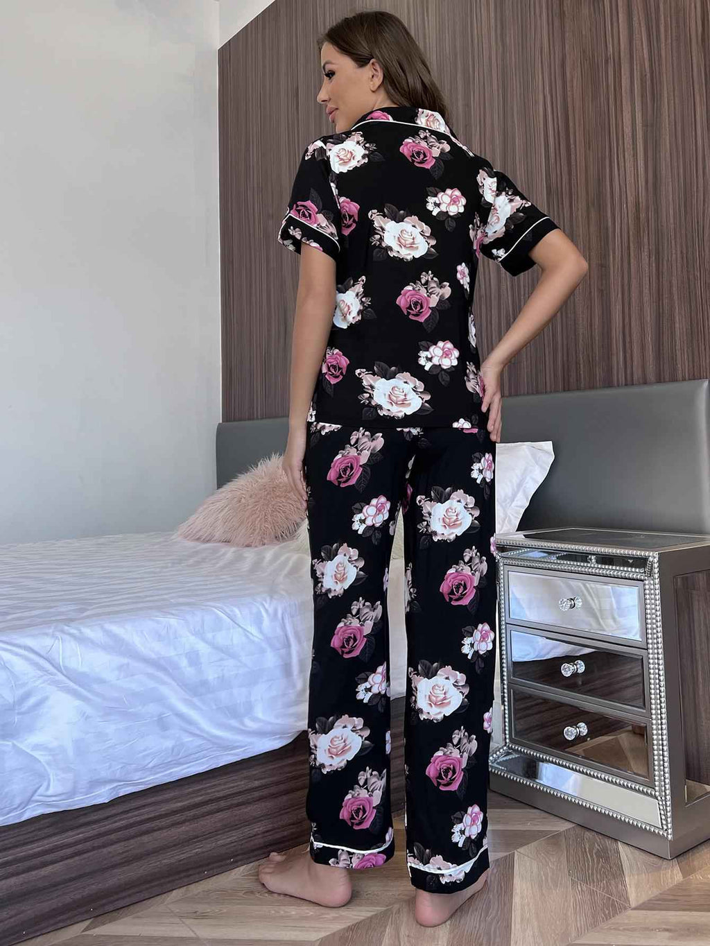 Floral Short Sleeve Shirt and Pants Lounge Set by Wild and Free Boutique