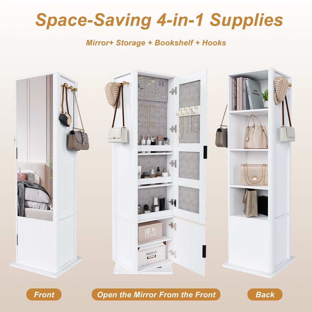 360° Rotating Makeup Cabinet With Full Length Mirror by Unique Piece Furniture
