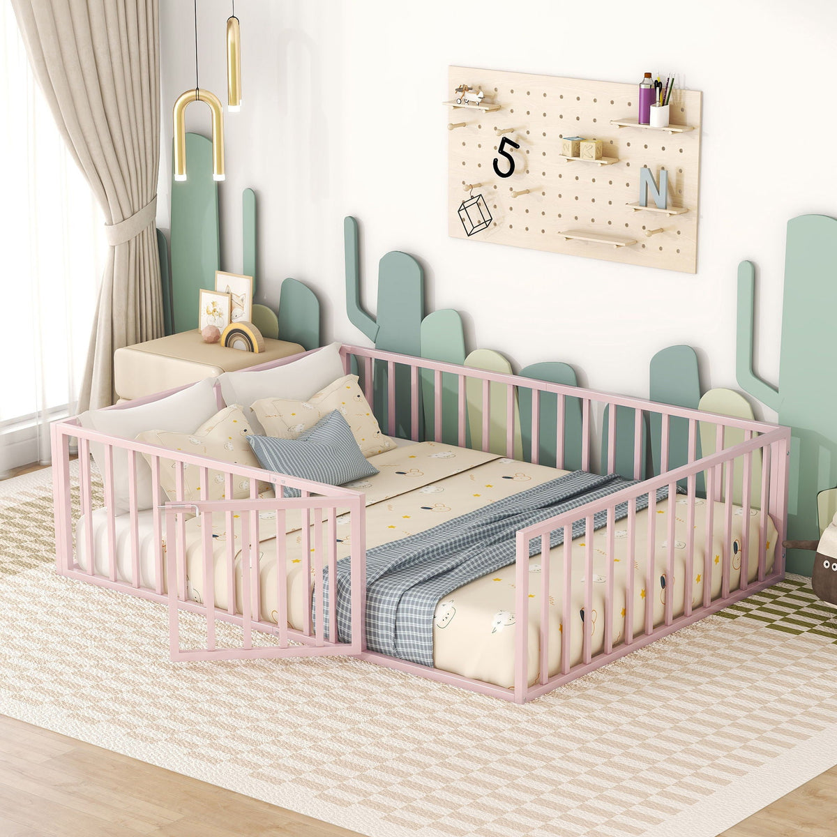 Metal Floor Bed Frame With Fence And Door by Unique Piece Furniture