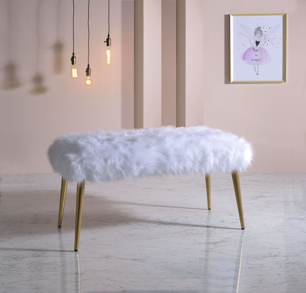 Bagley II - Faux Fur Bench - White / Gold by Unique Piece Furniture
