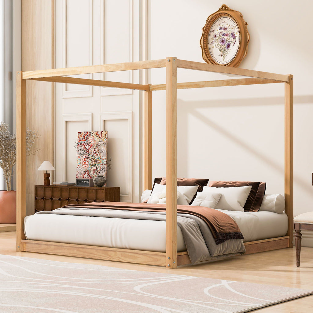 Wood Canopy Platform Bed With Support Legs And Airflow Slats by Unique Piece Furniture