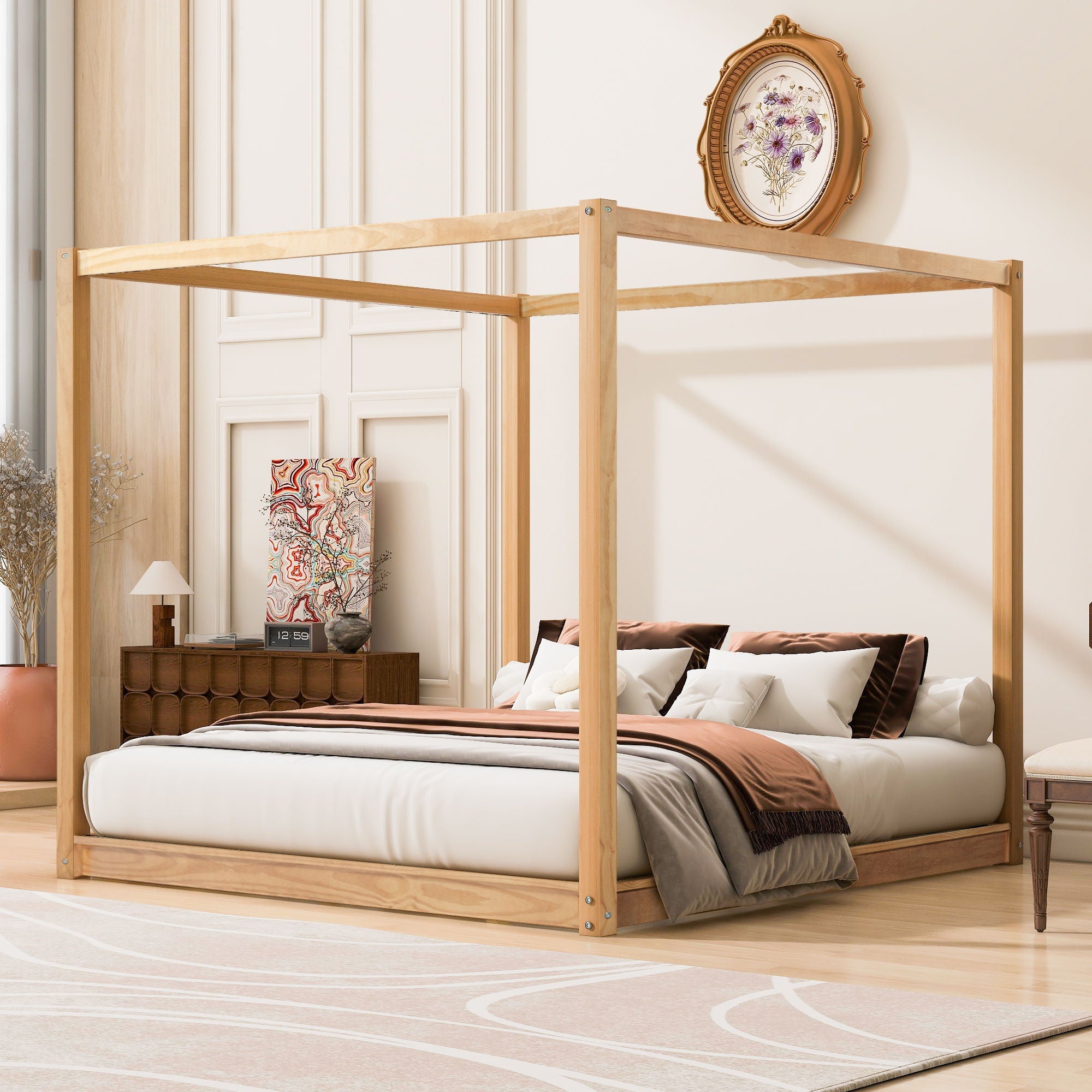 Wood Canopy Platform Bed With Support Legs And Airflow Slats by Unique Piece Furniture