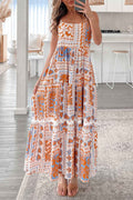 Orange Floral Print Ricrac Trim Spaghetti Straps Maxi Dress by Wild and Free Boutique