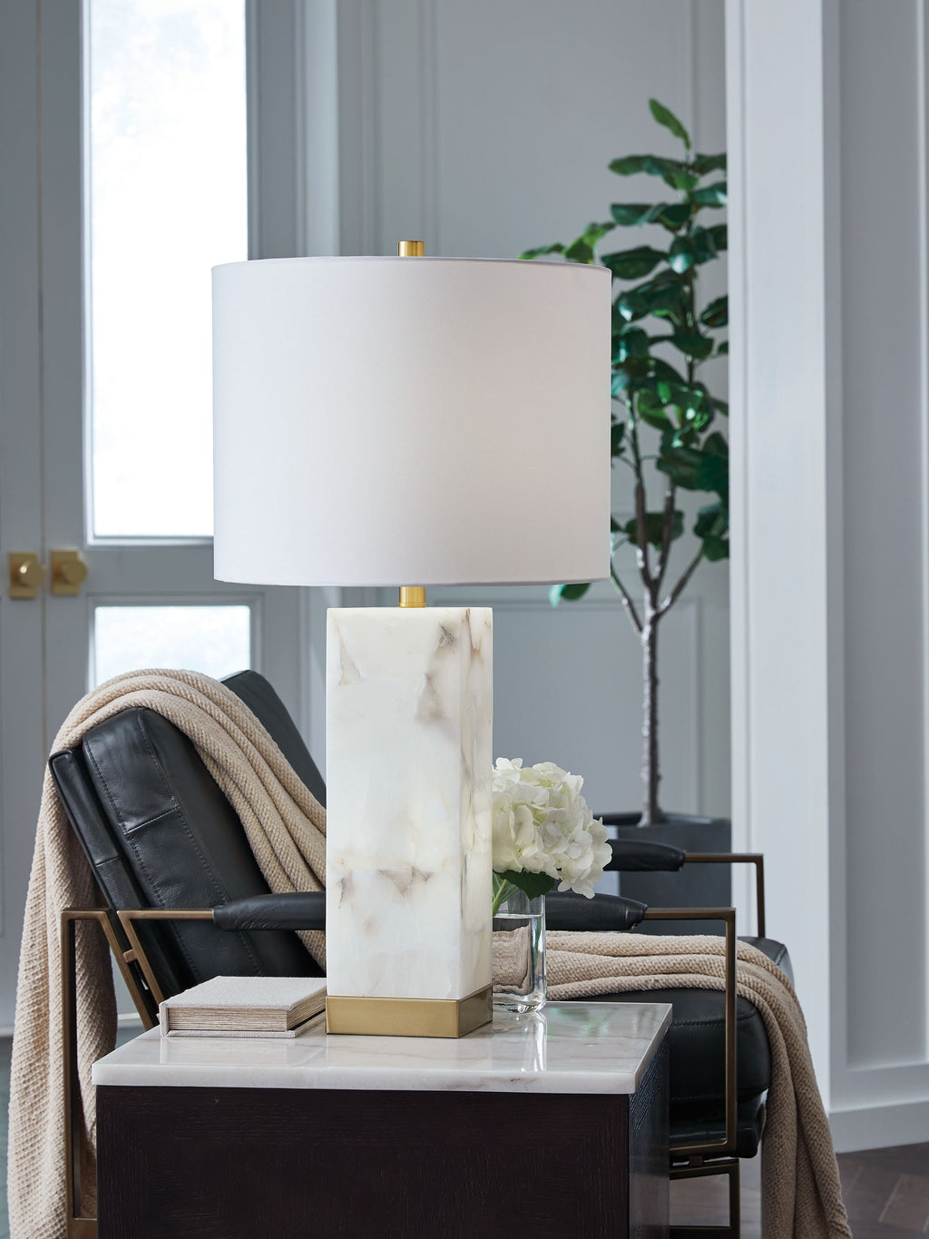Linderfield - Alabaster Table Lamp - White / Gold Finish by Unique Piece Furniture