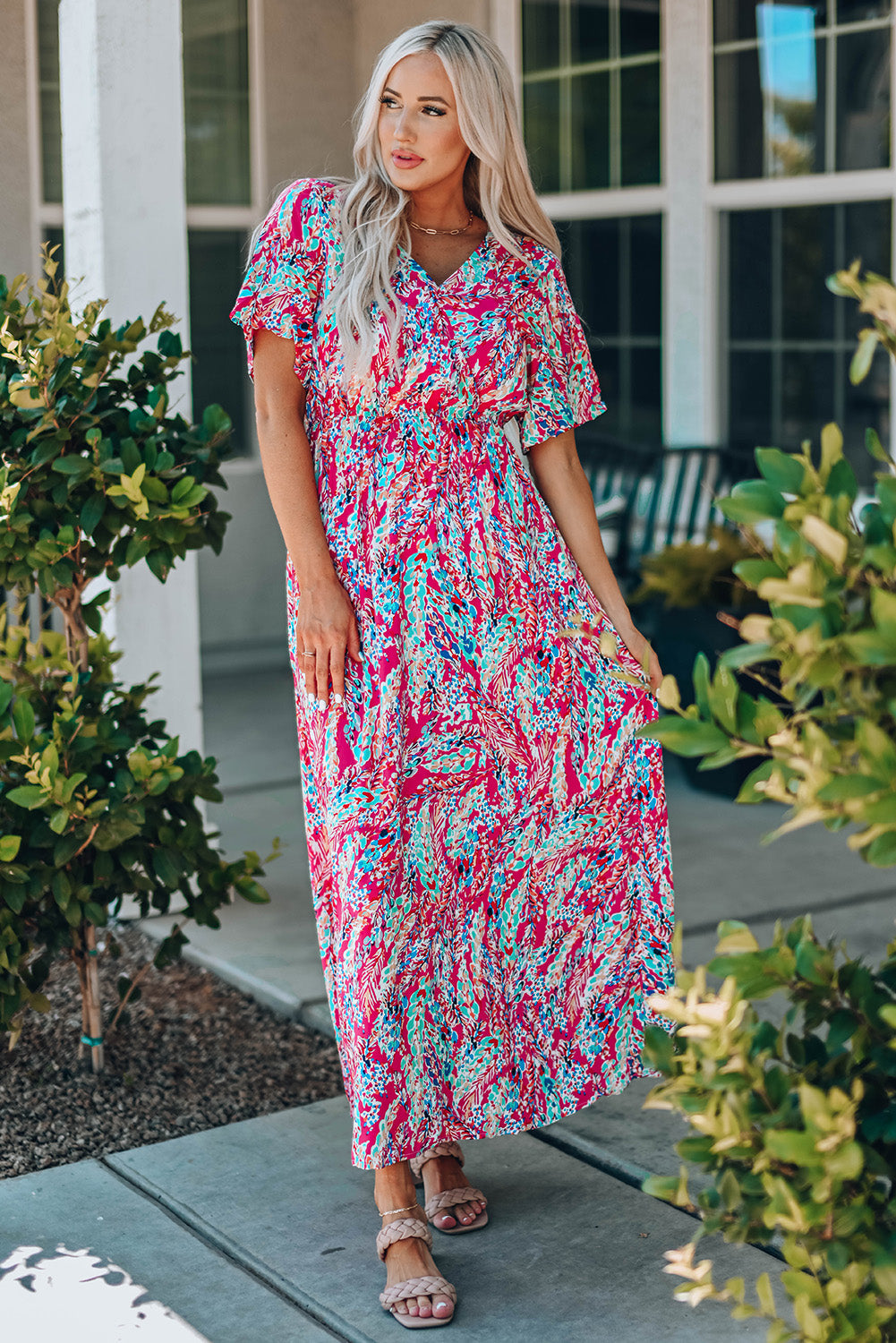 Green Wrap V Neck Floral Maxi Dress by Wild and Free Boutique