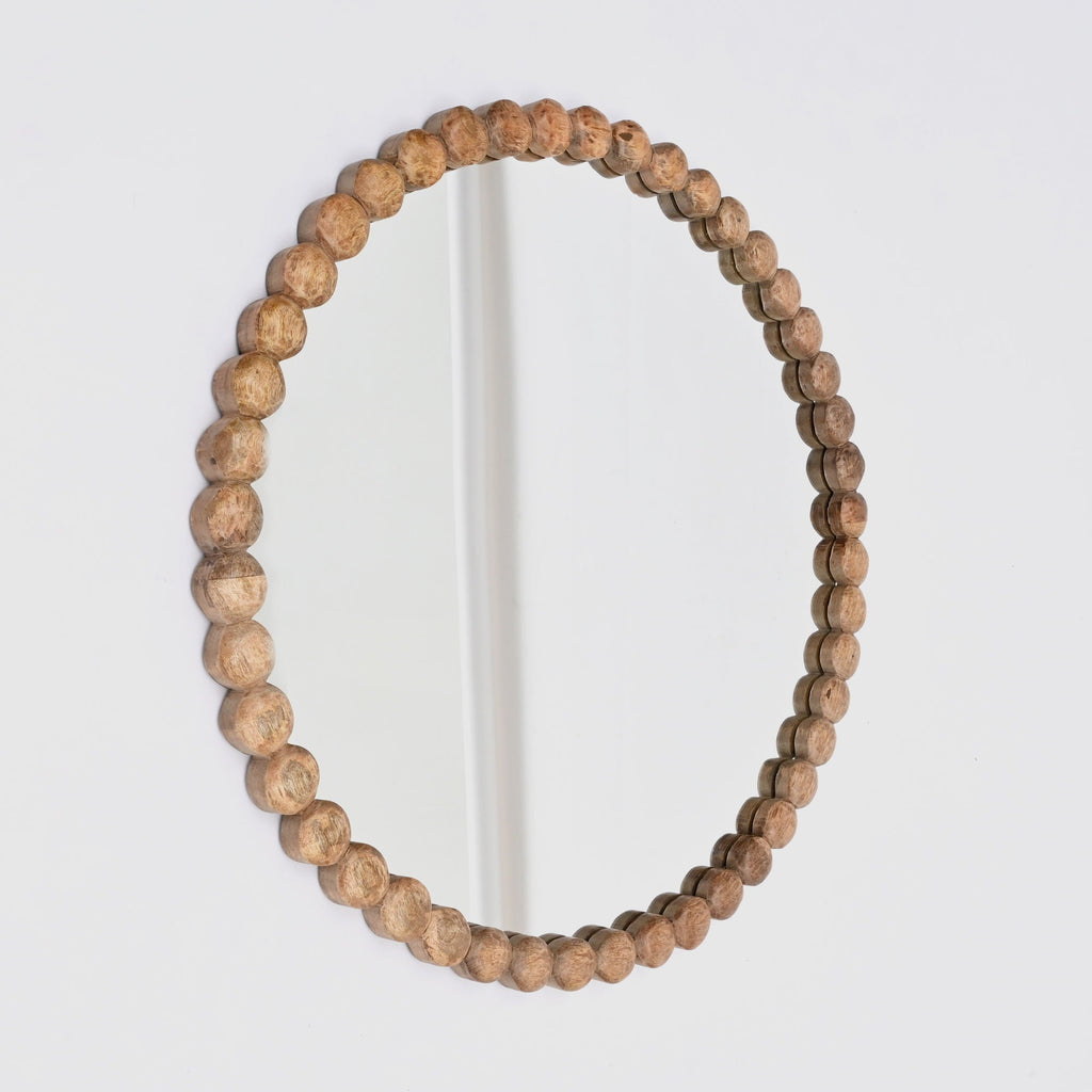 Decorative Round Hanging Wall Mirror With Bead Design Frame - Natural by Unique Piece Furniture