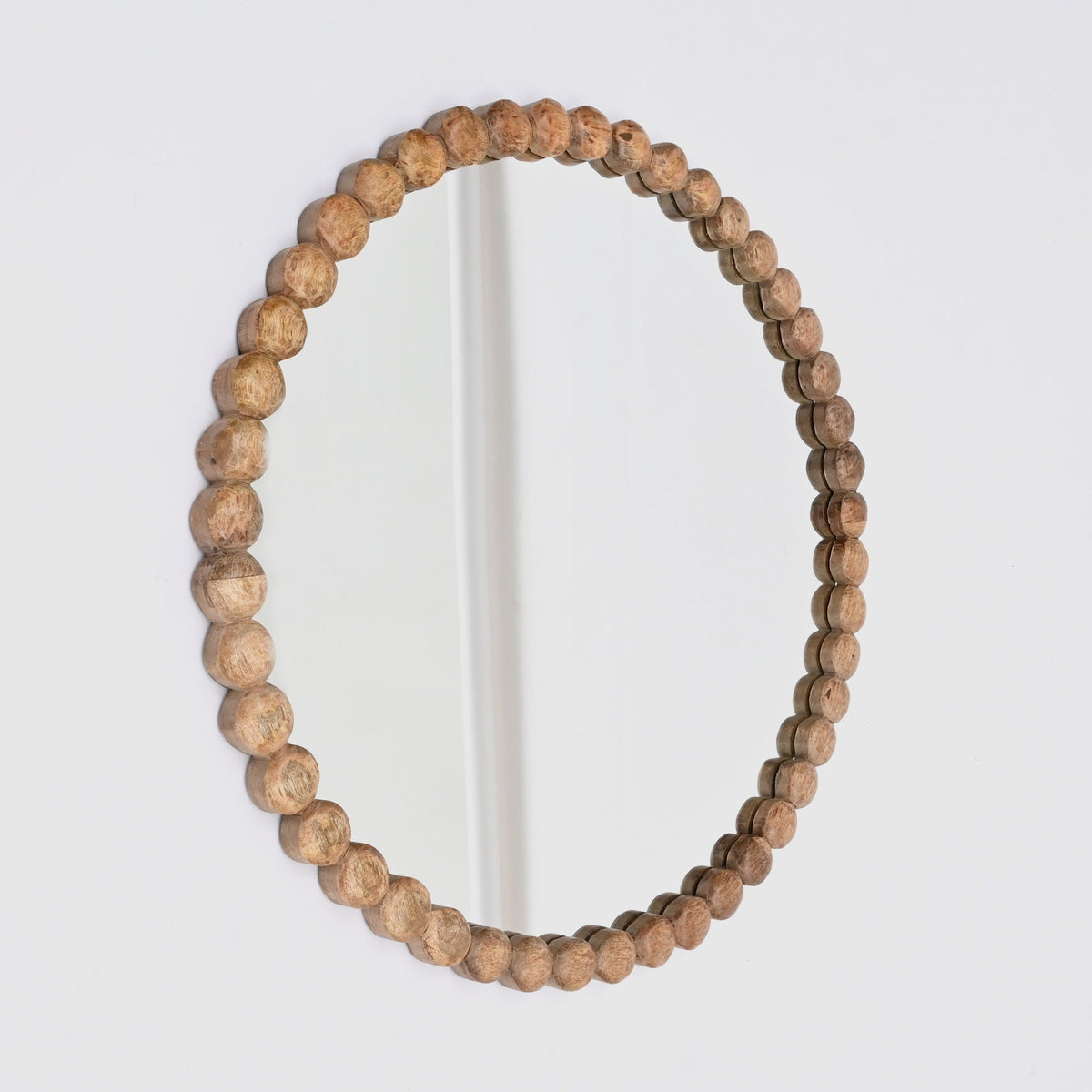 Decorative Round Hanging Wall Mirror With Bead Design Frame - Natural by Unique Piece Furniture