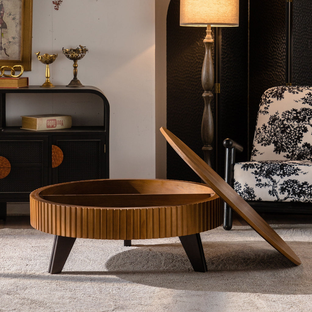 Round Retro Coffee With Solid Wood Legs by Unique Piece Furniture