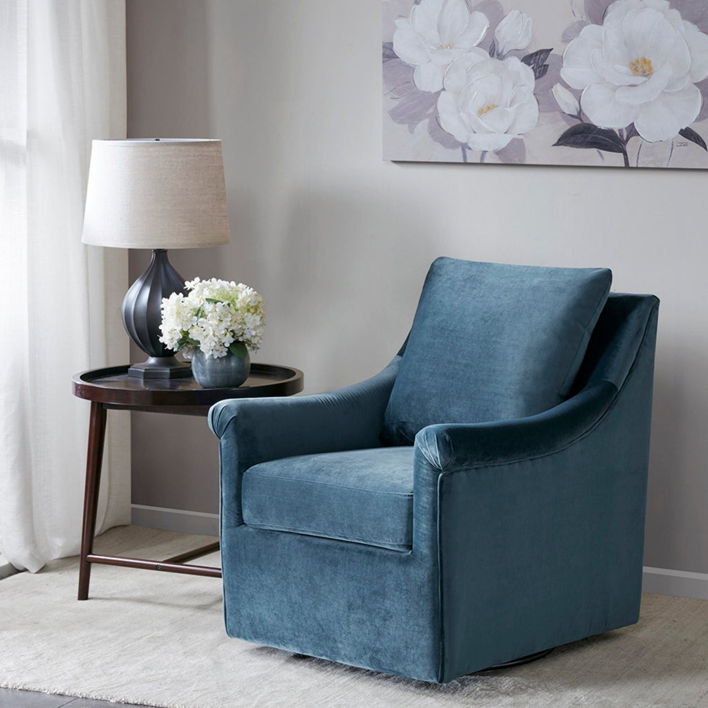 Swivel Chair With Curved Arms And Straight Back - Blue by Unique Piece Furniture