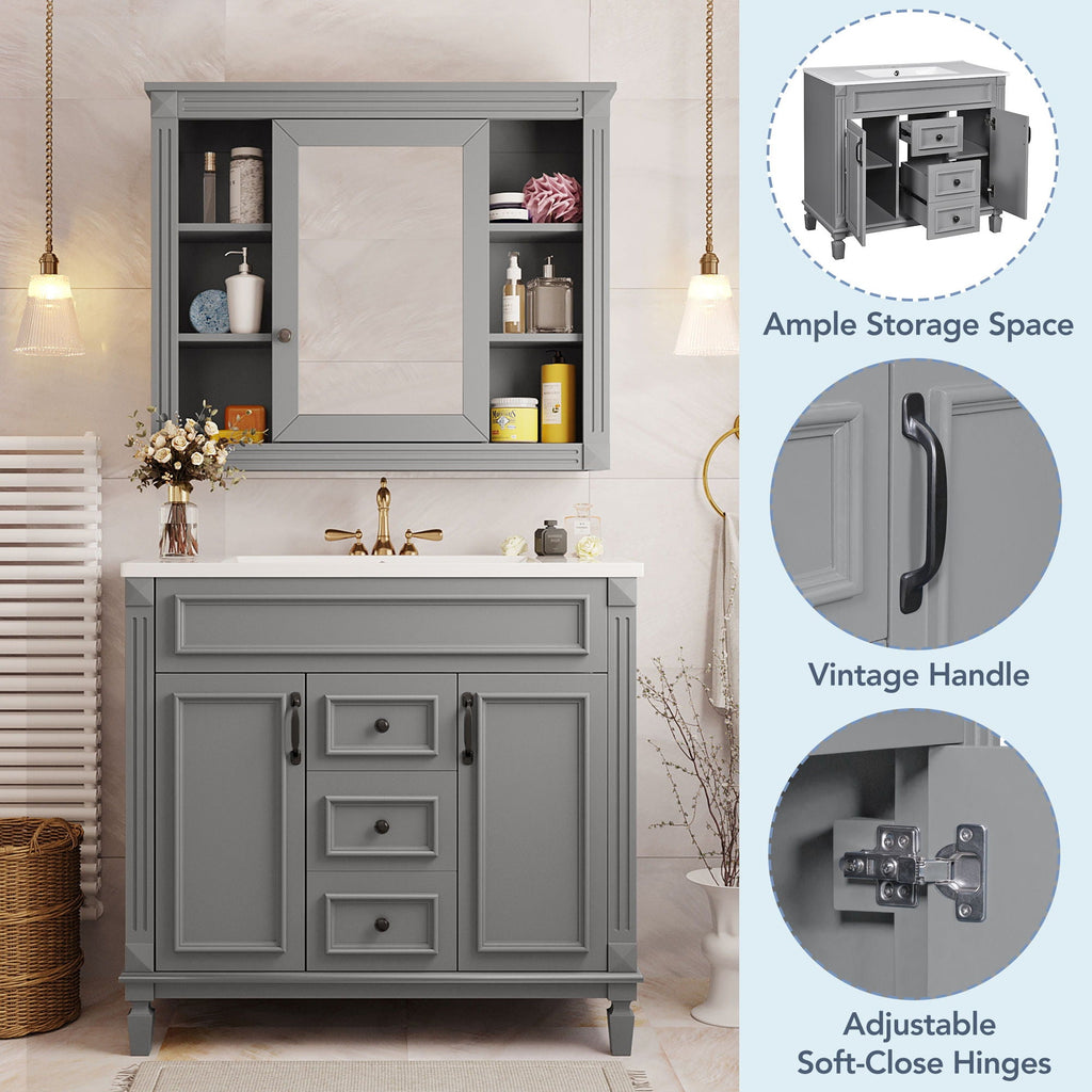 Bathroom Vanity With Top Sink, Mirror Cabinet, 2 Soft Closing Doors & 2 Drawers by Unique Piece Furniture