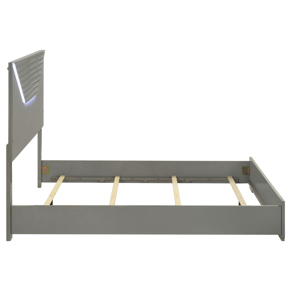 Ives Queen Panel Bed LED Headboard Grey High Gloss by Unique Piece Furniture