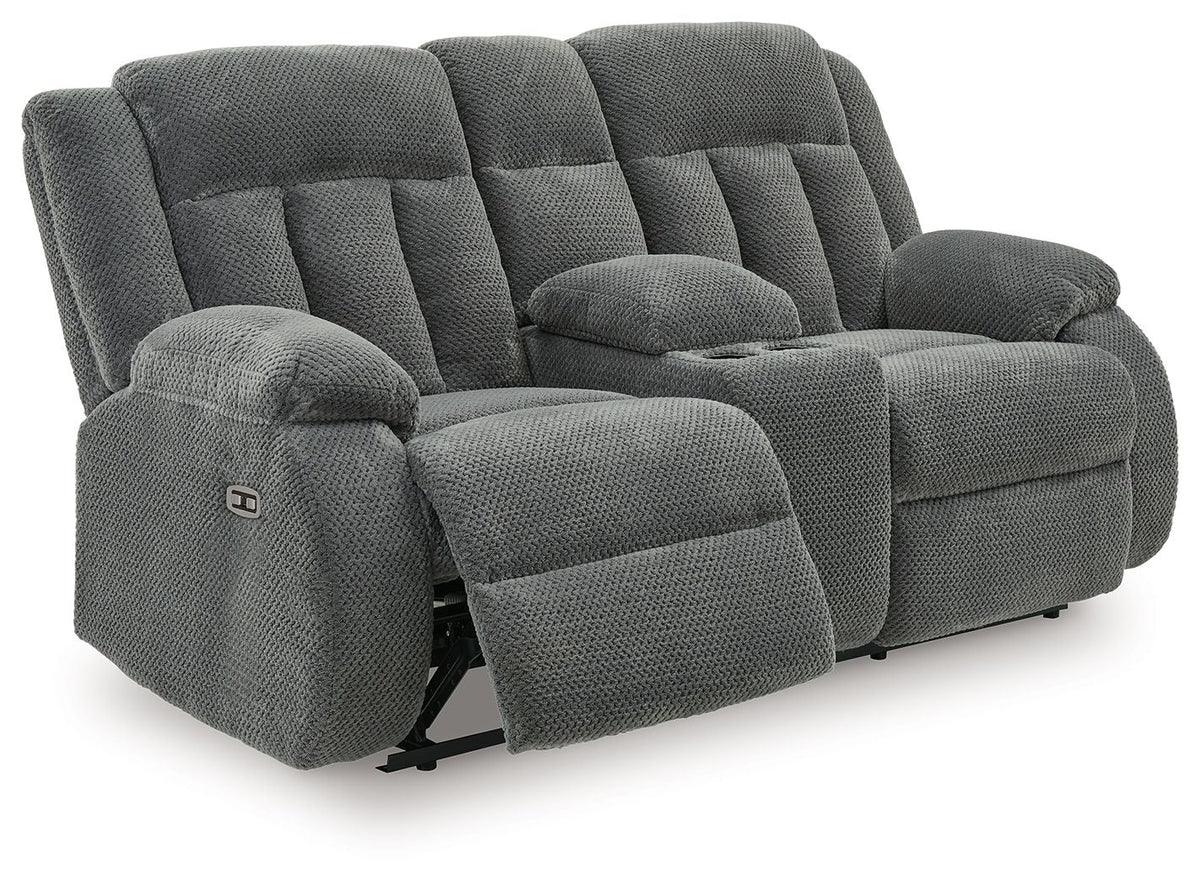 Observation - Double Reclining Power Loveseat With Console - Steel by Unique Piece Furniture