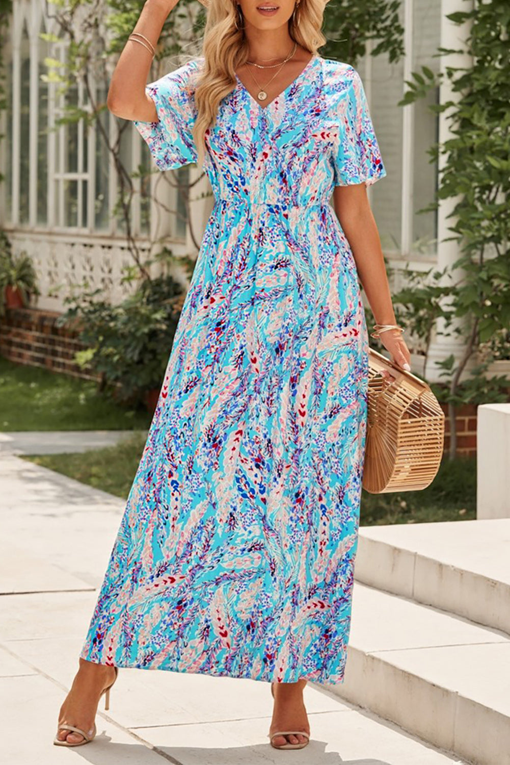 Green Wrap V Neck Floral Maxi Dress by Wild and Free Boutique