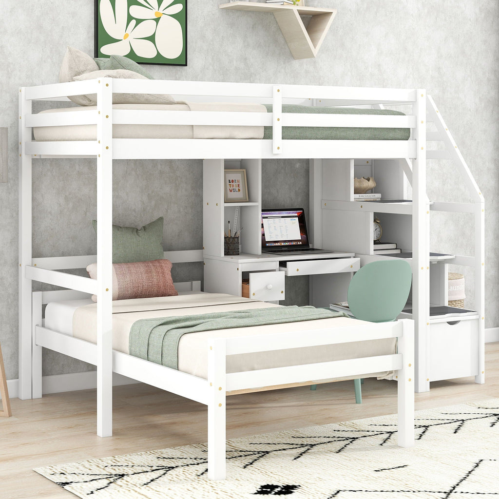 Loft Bed With Stand Alone Bed, Storage Staircase, Desk, Shelves, And Drawers by Unique Piece Furniture