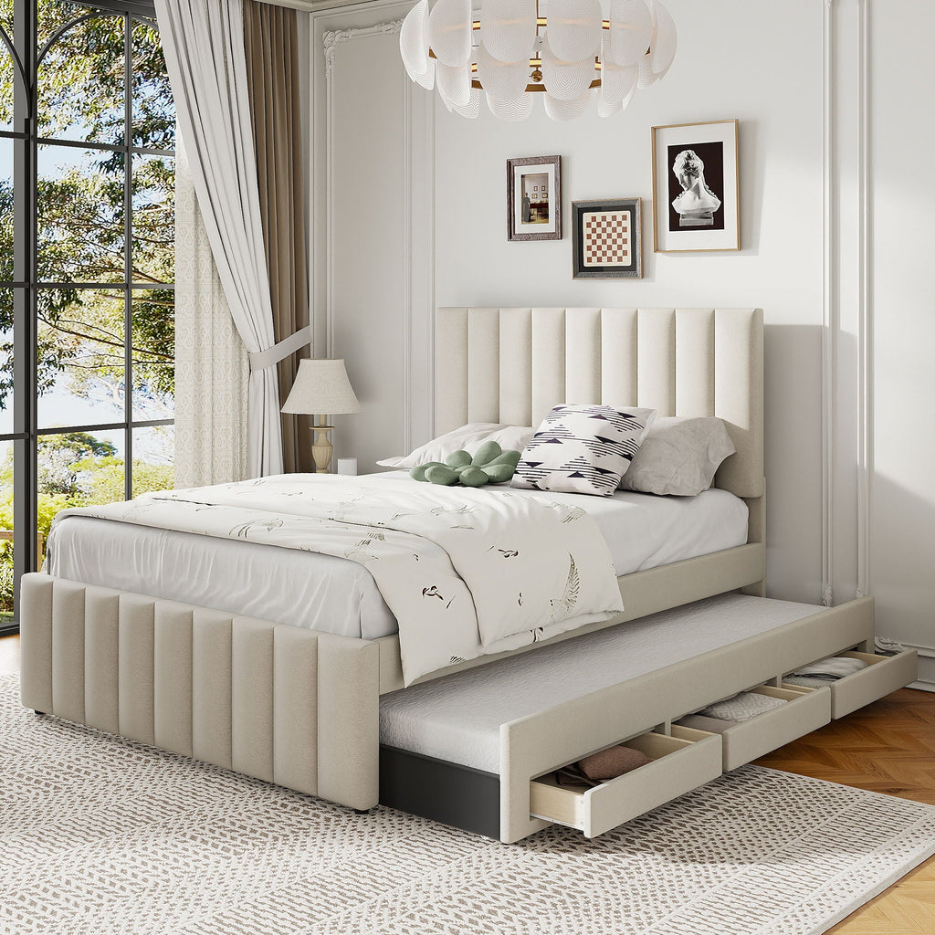 Upholstered Platform Bed With Twin Size Trundle And 3 Drawers by Unique Piece Furniture