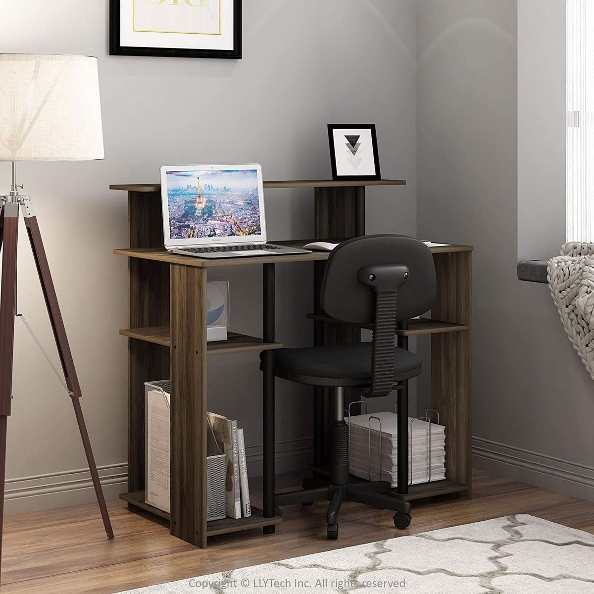 Walnut Black Writing Desk With Shelves And Printer by ShipItFurniture