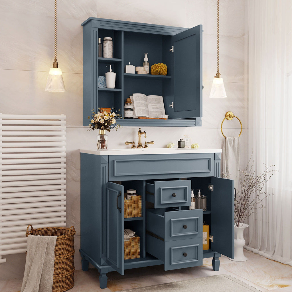 Bathroom Vanity With Top Sink, Mirror Cabinet, 2 Soft Closing Doors & 2 Drawers by Unique Piece Furniture