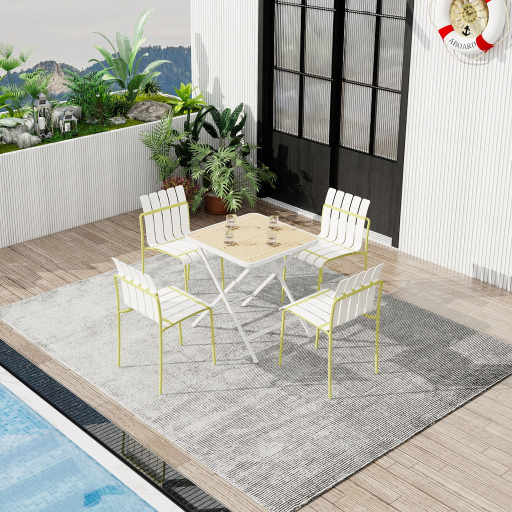 4 Piece Set Of Modern Color Block Designed Single Chairs With Folding Square Table by Unique Piece Furniture