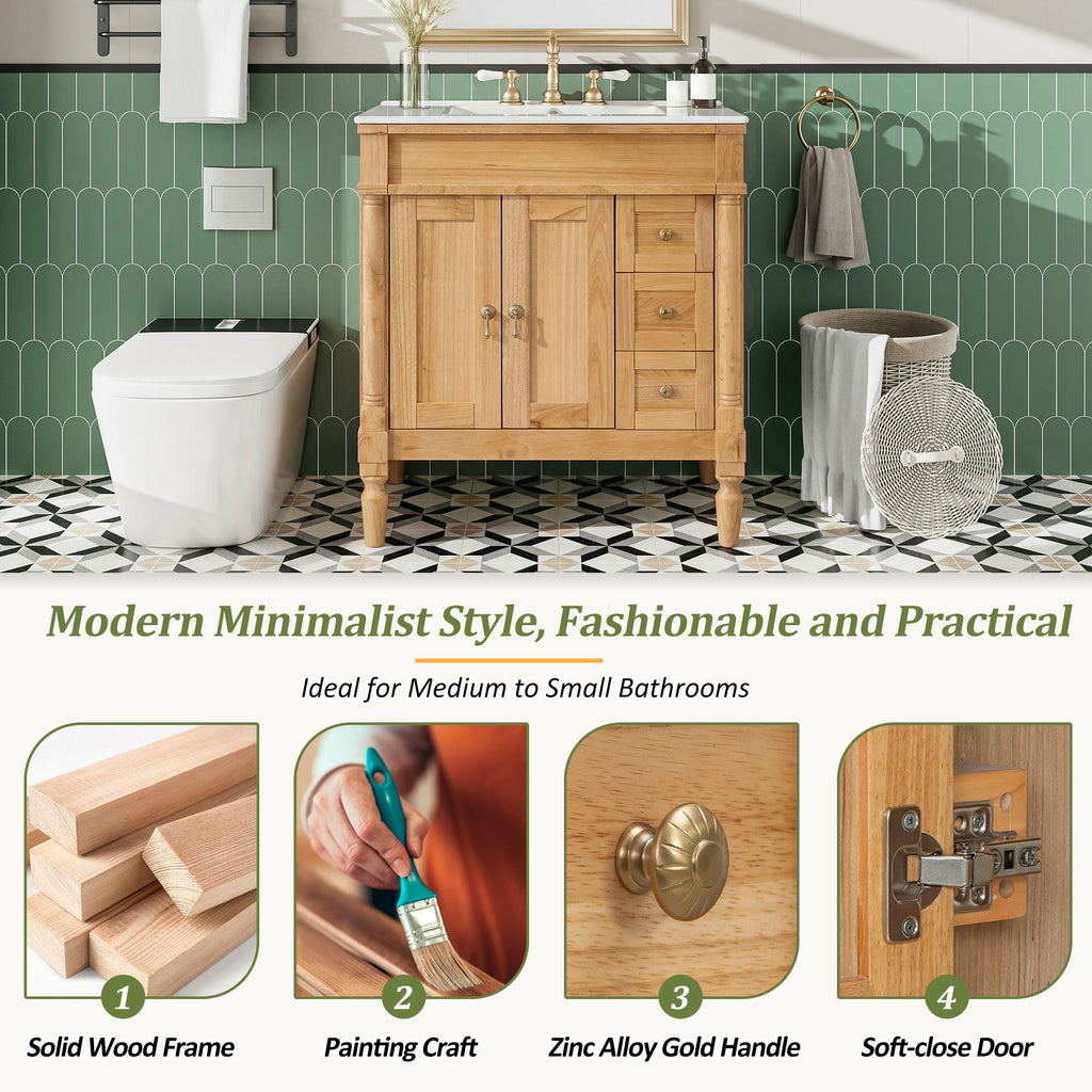Modern Bathroom Vanity With Ceramic Sink, Soft Close Doors, Adjustable Shelves by Unique Piece Furniture