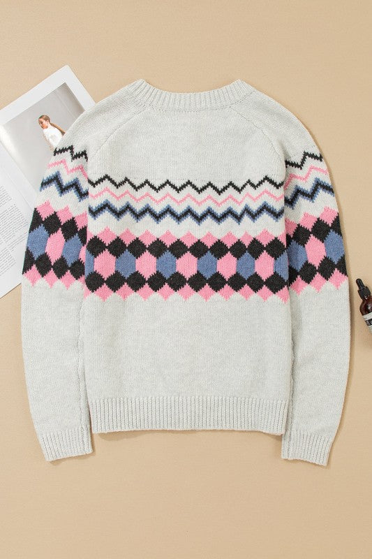 Stripe Geometric Button-Up Sweater Cardigan by The Diamond Empire LLC