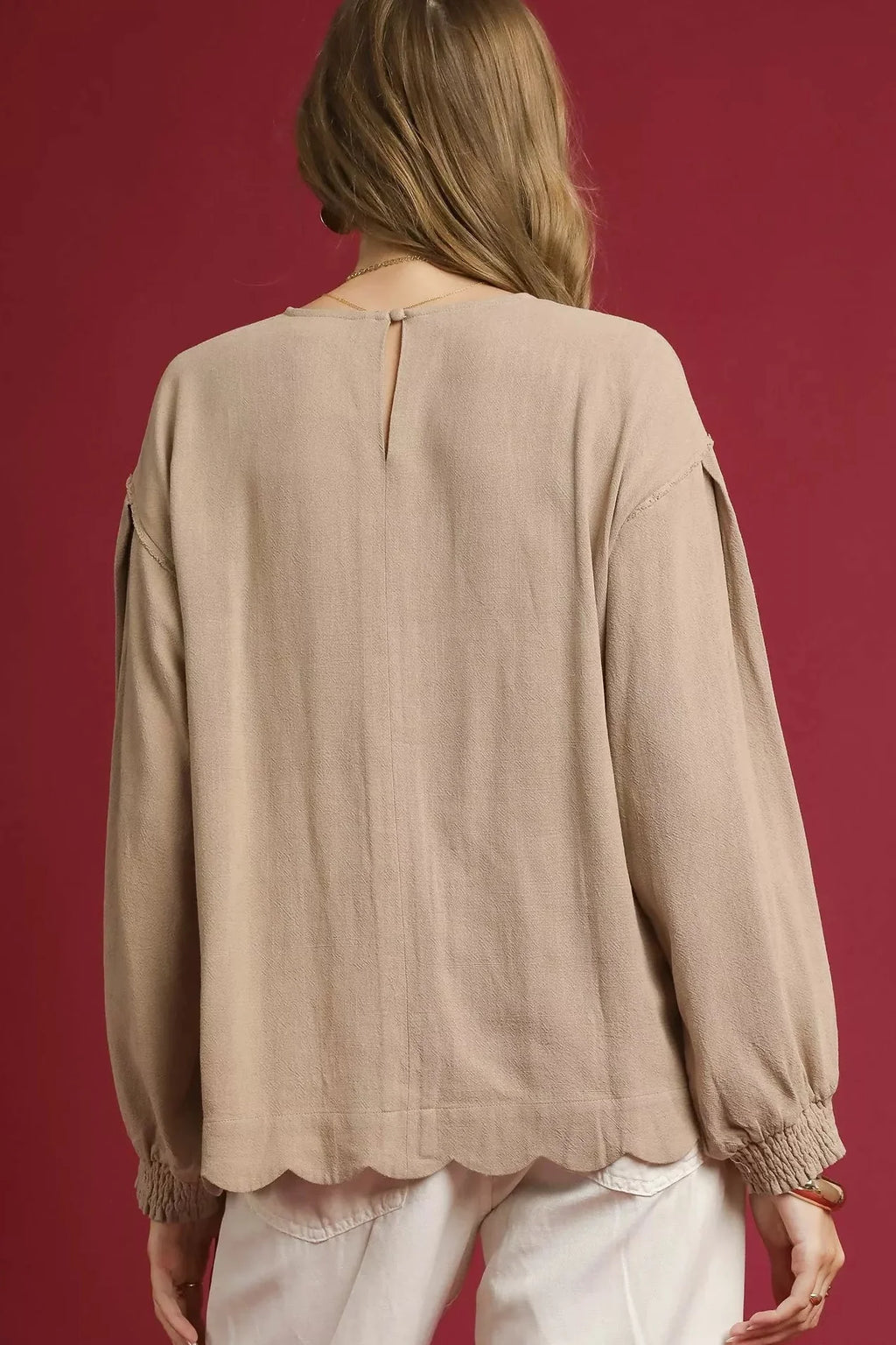 Umgee Linen Scallop Hem Long Sleeve Blouse | Fitiquefit by FitiqueFit