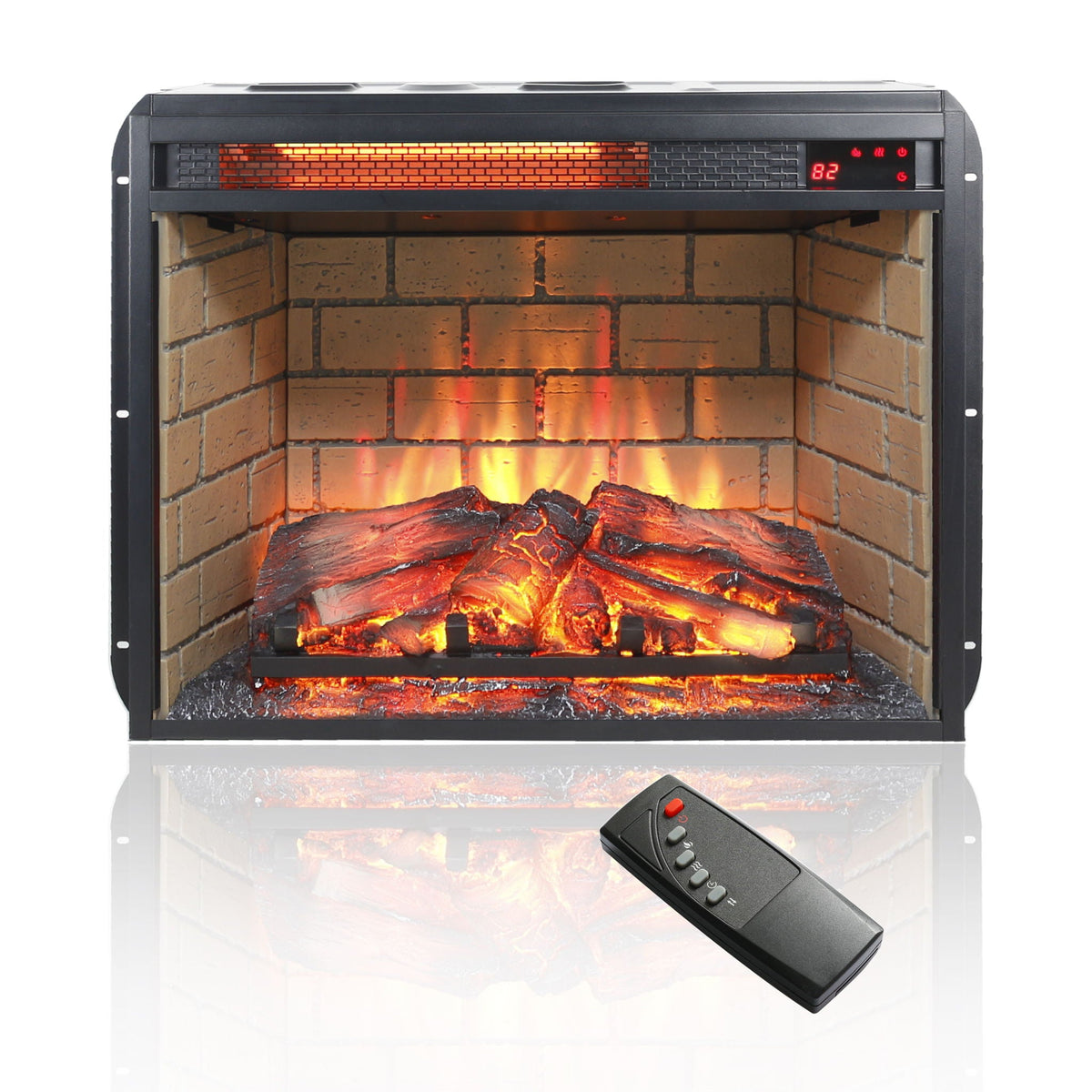 Infrared Quartz Heater Fireplace Insert -Woodlog Version With Brick by Unique Piece Furniture