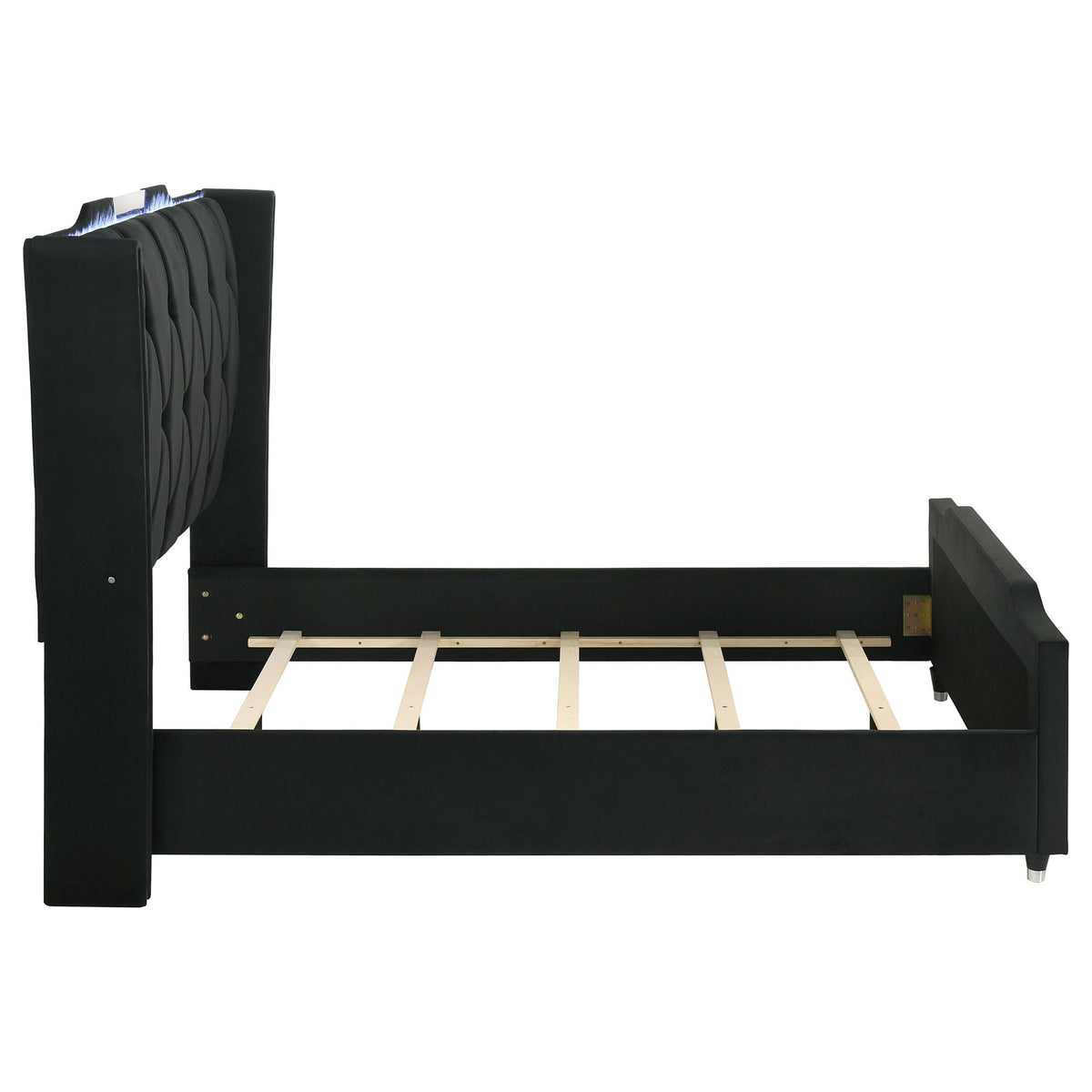 Lorient Queen LED Upholstered Wingback Bed Black by Unique Piece Furniture