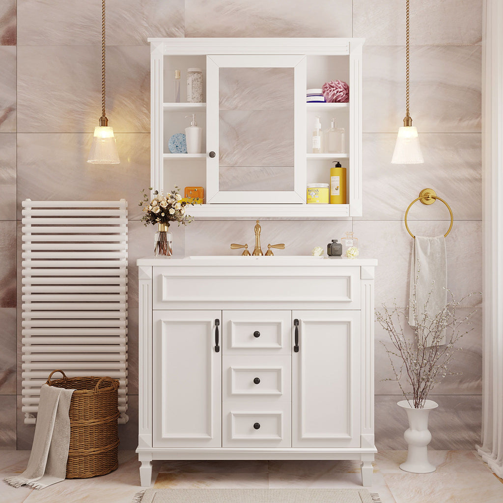 Bathroom Vanity With Top Sink, Mirror Cabinet, 2 Soft Closing Doors & 2 Drawers by Unique Piece Furniture