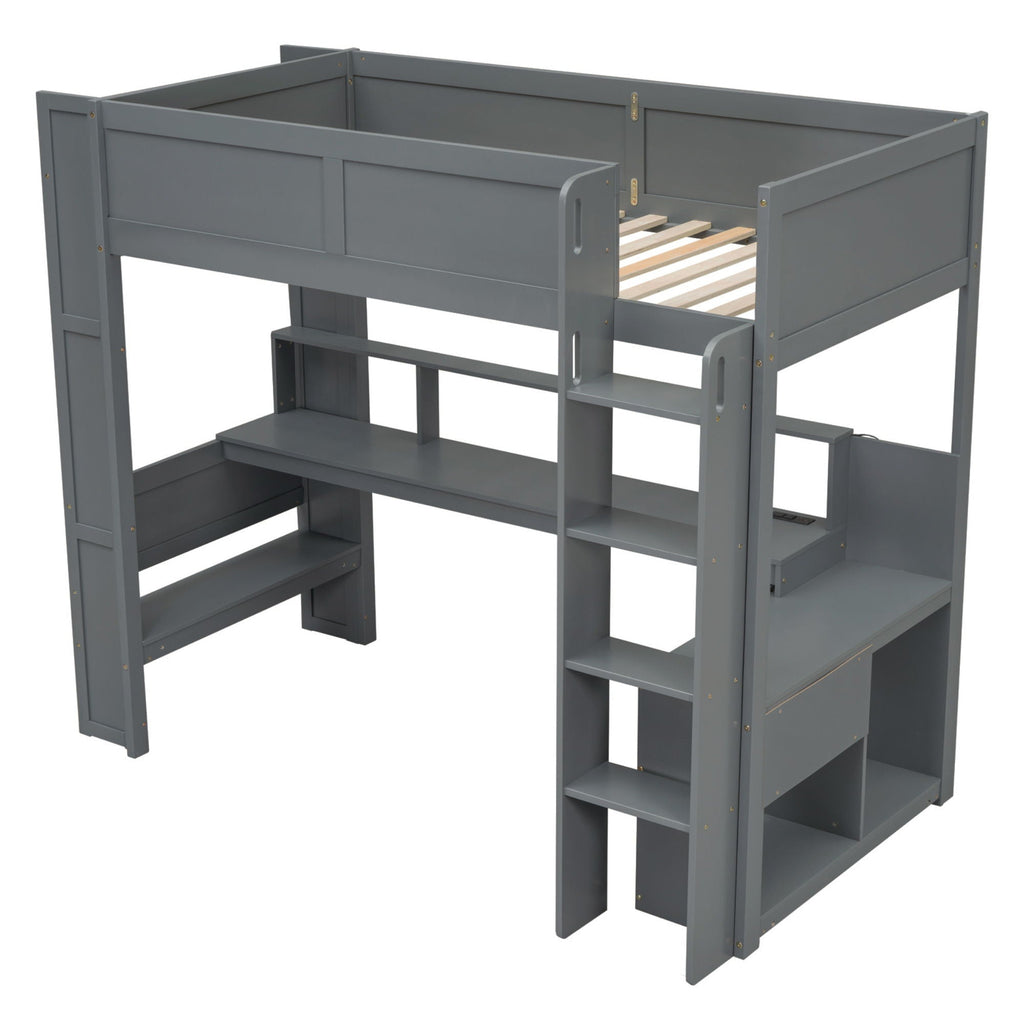 Gaming Loft Bed With Desk, Multi Storage Shelves, LED And Charging Station by Unique Piece Furniture
