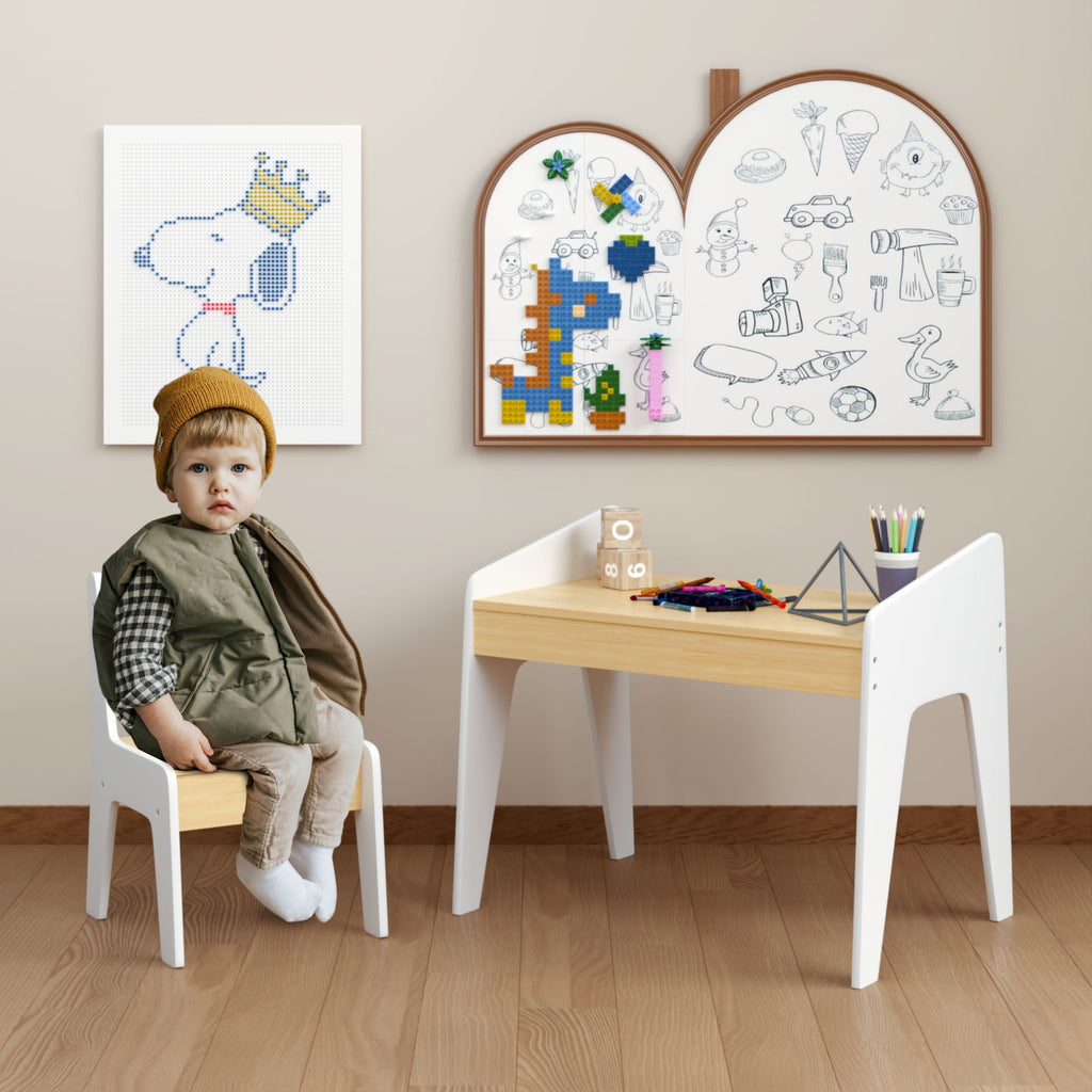 Table Set With 1 Chair, Children Study Table For Ages 2 - 8 - White by Unique Piece Furniture