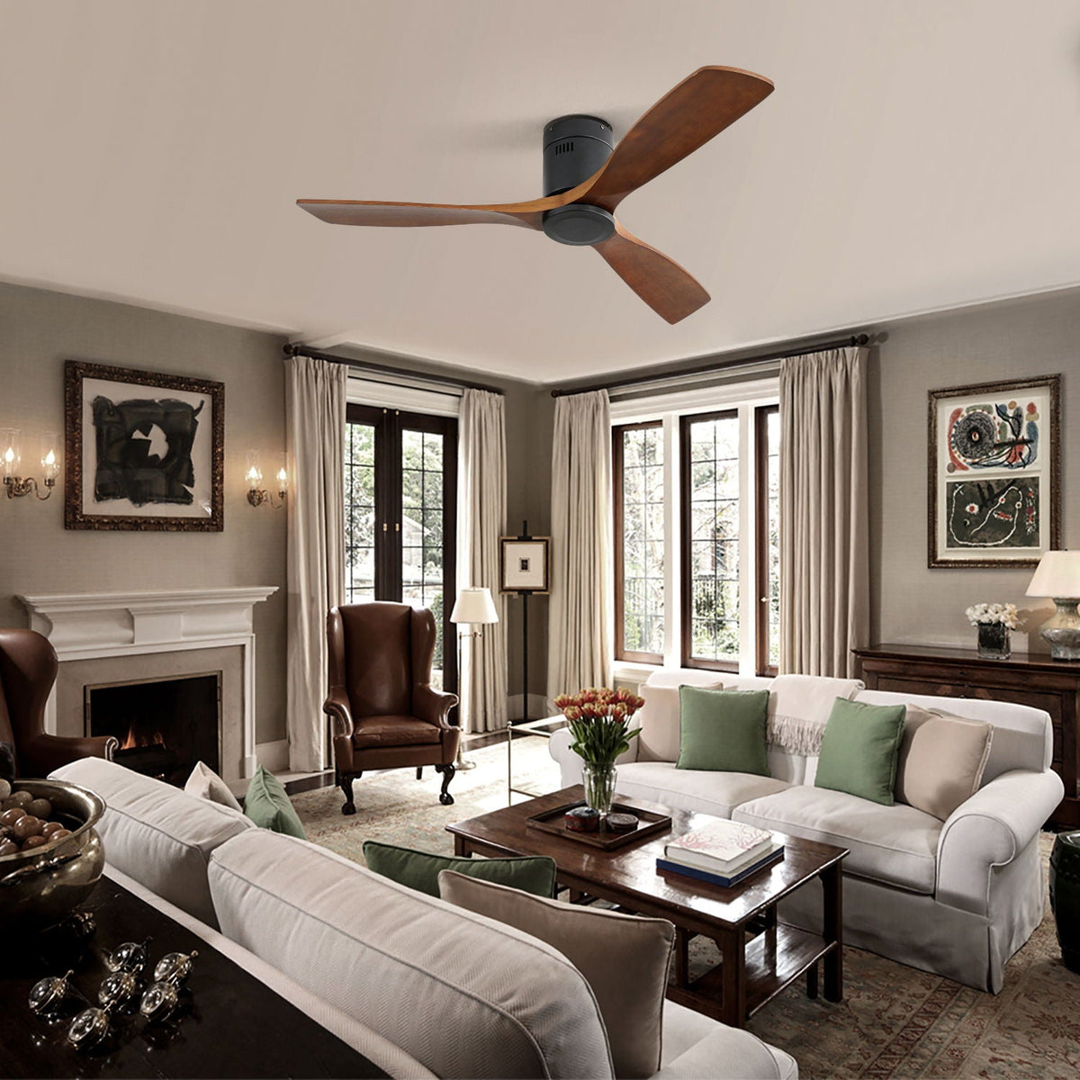 Ceiling Fan With 3 Solid Blades, Remote Controlled Reversible DC Motor - Black by Unique Piece Furniture
