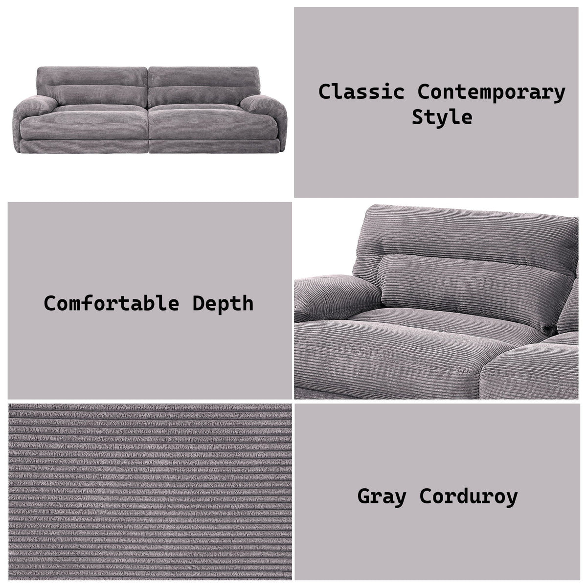 Cadenza - Corduroy Sofa - Gray by Unique Piece Furniture