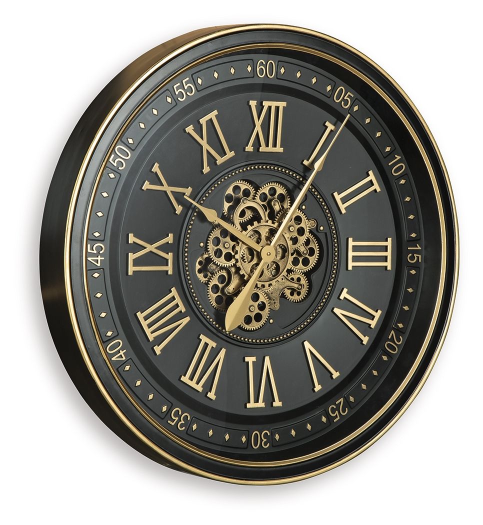 Dairton - Wall Clock - Black / Gold Finish by Unique Piece Furniture