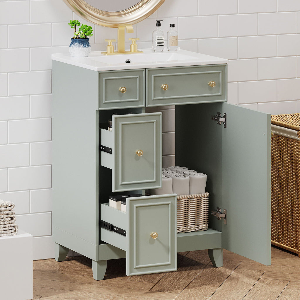 Transitional Style Bathroom Vanity Cabinet With Ceramic Sink by Unique Piece Furniture