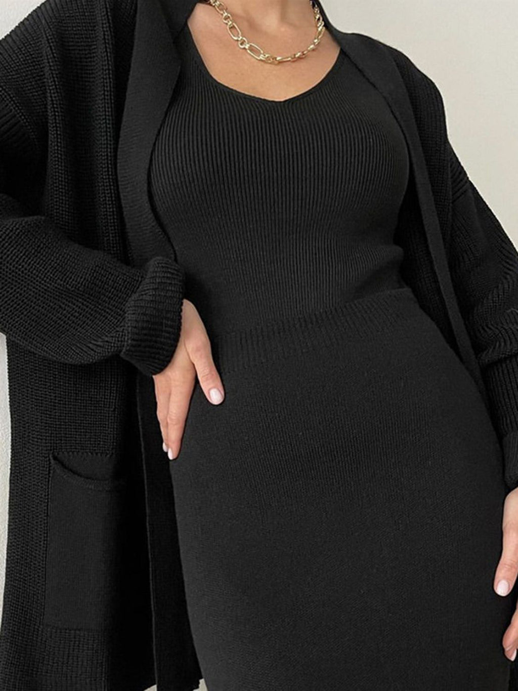 Pocketed Long Sleeve Cardigan and Skirt Sweater Set by Wild and Free Boutique