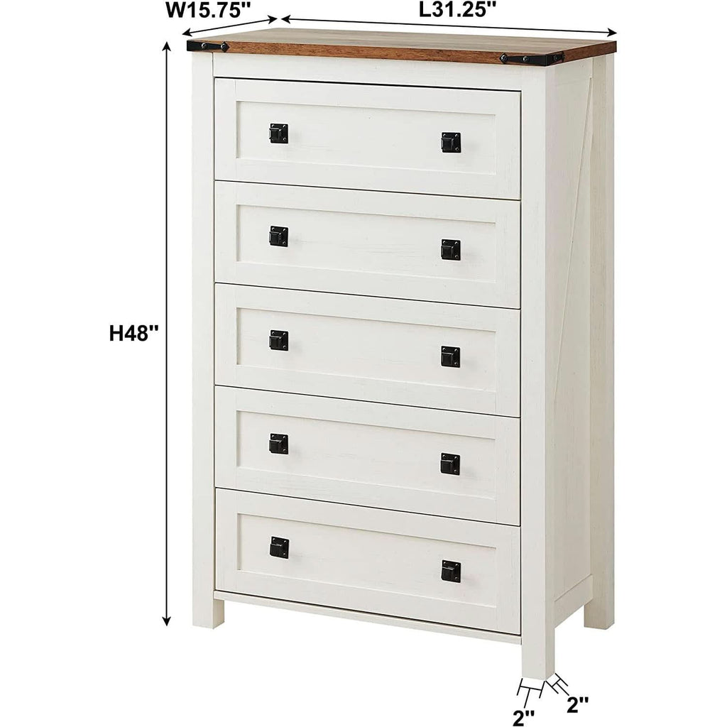 Antique White Rustic 5 Drawer Dresser For Bedroom Storage by ShipItFurniture