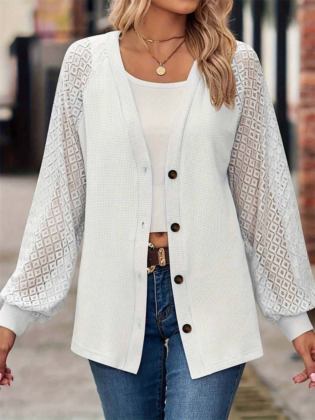 Button Up V-Neck Long Sleeve Outerwear by Wild and Free Boutique
