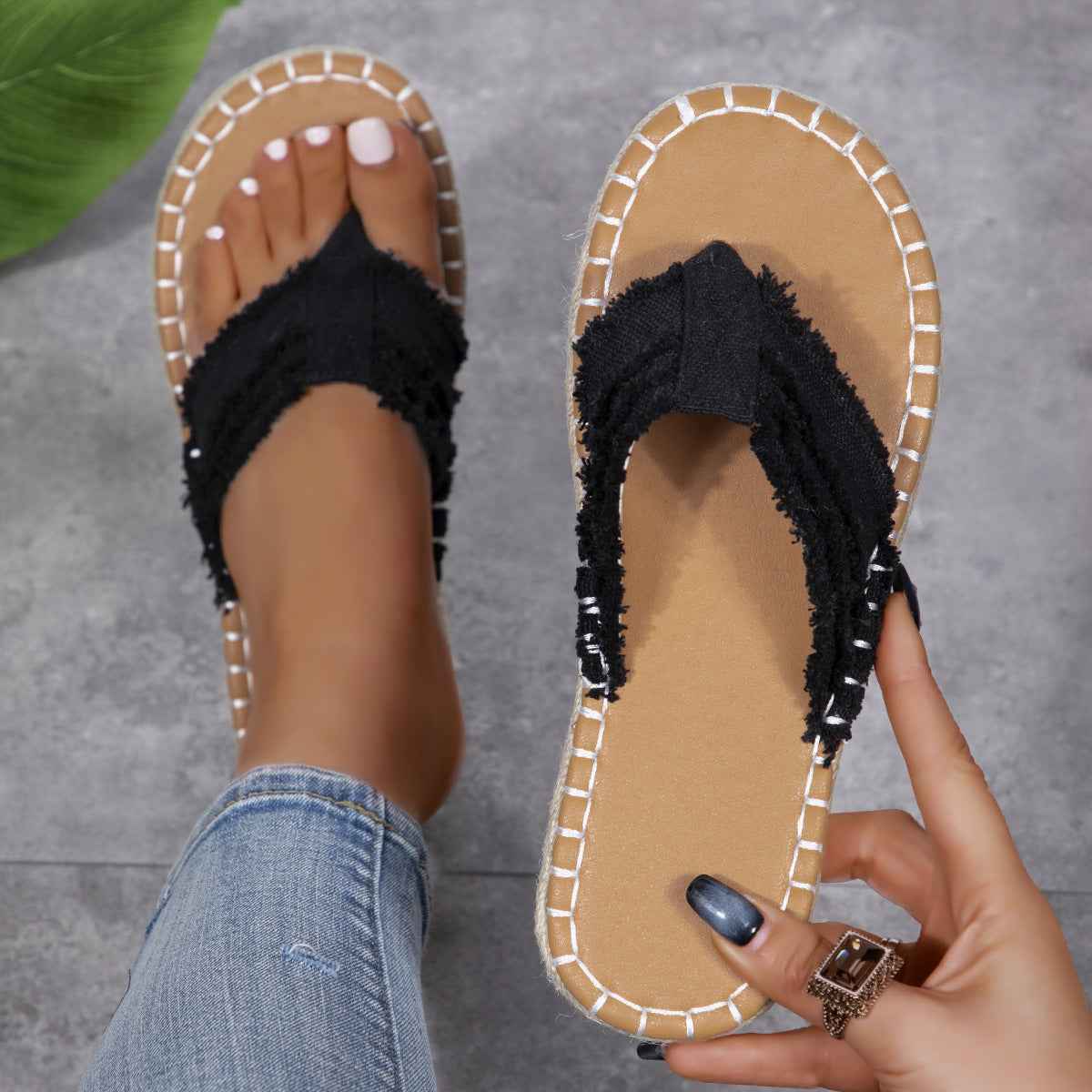 Toe Post Raw Hem Flat Sandals by Wild and Free Boutique