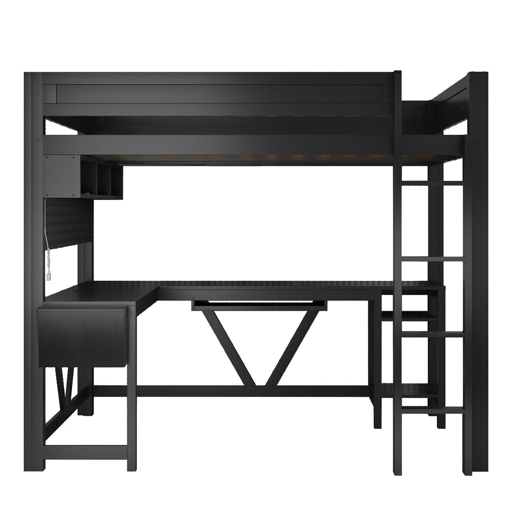Gaming Loft Bed With Desk, Storage Shelves, LED And Charging Station by Unique Piece Furniture