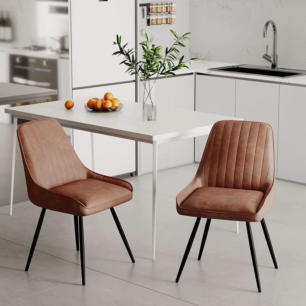 Two Brown Faux Leather Mid Century Modern Dining Chairs by ShipItFurniture