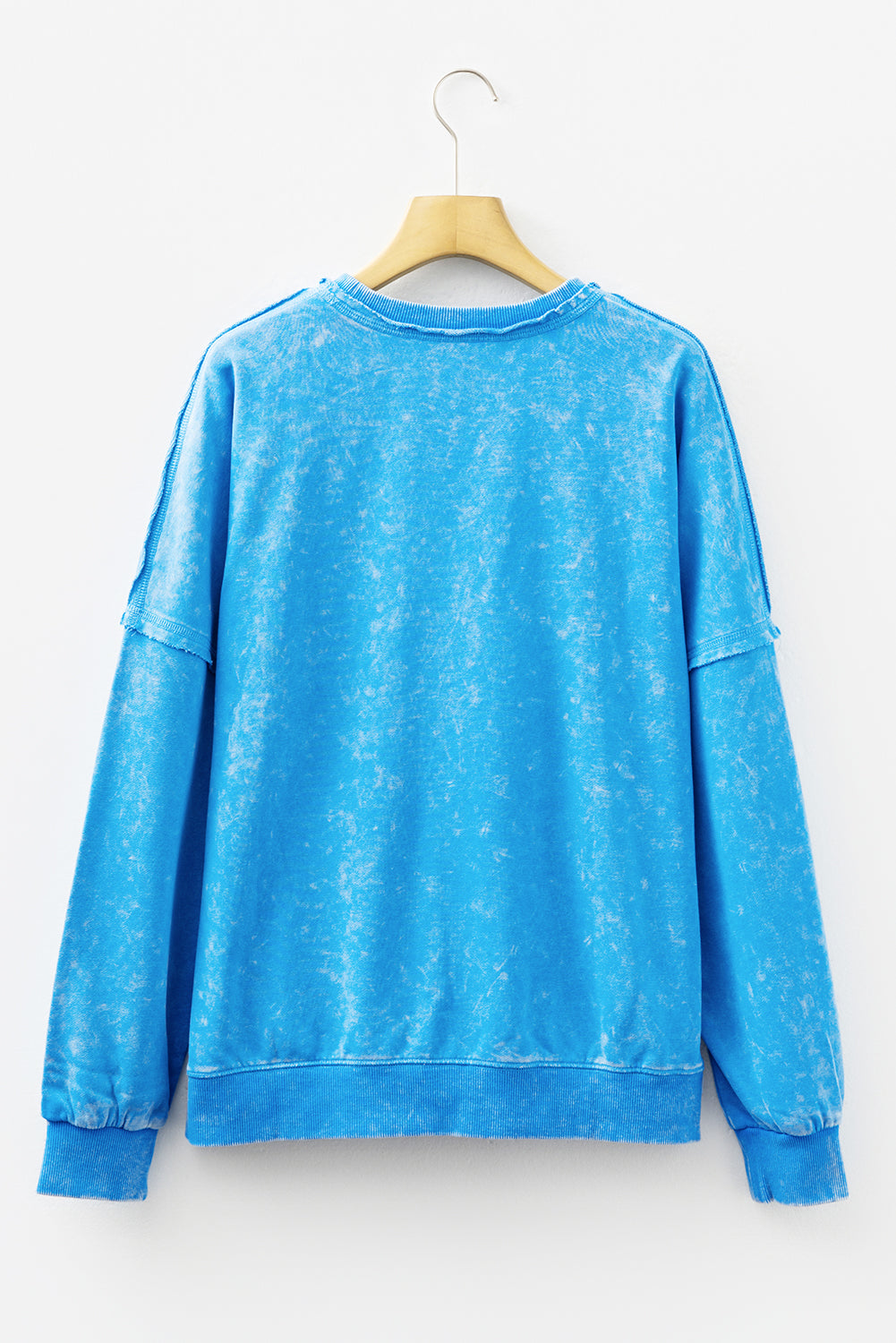 Blue Mineral Wash Raw Seam Double Patched Pocket Pullover Sweatshirt by Wild and Free Boutique