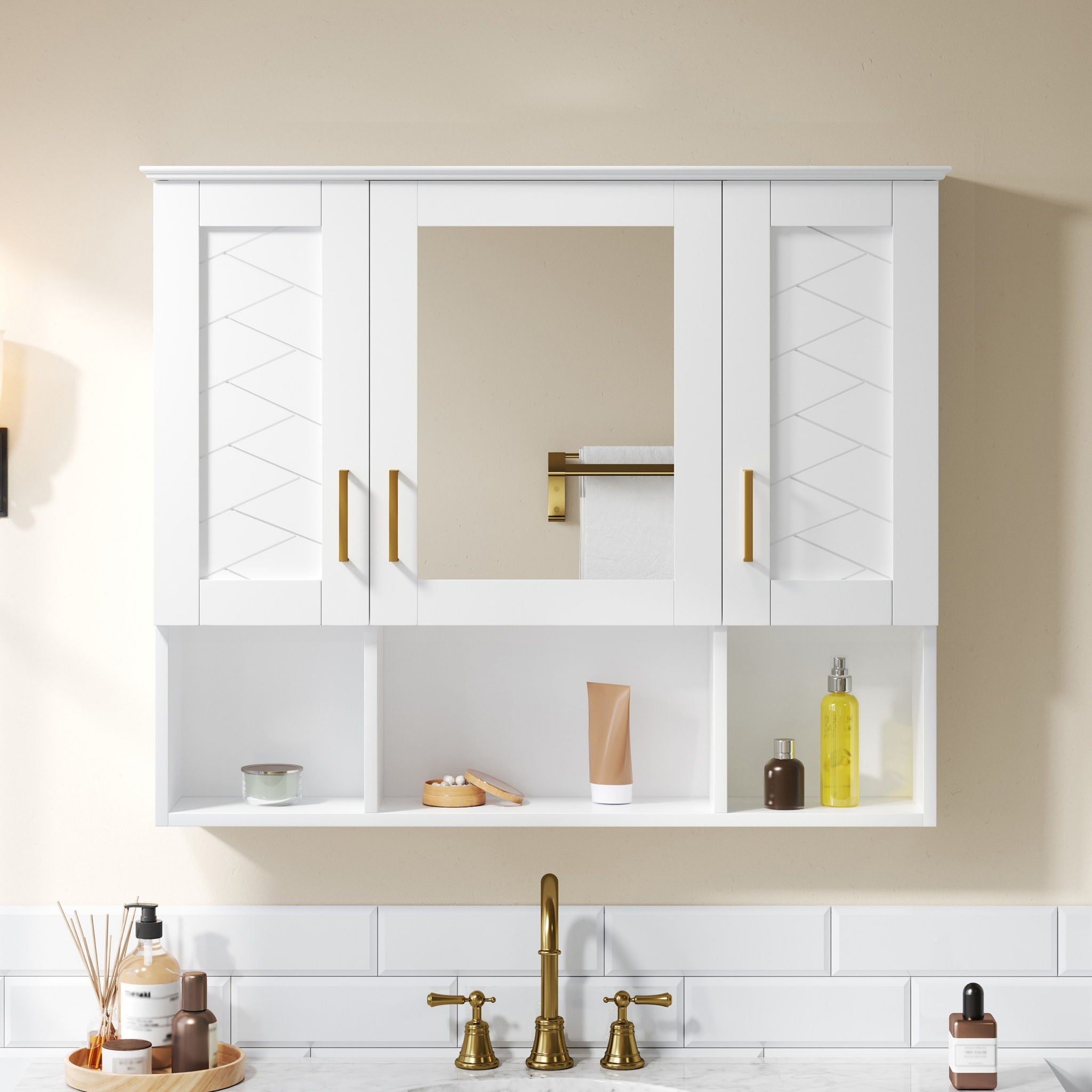 Modern Wall Mounted Medicine Cabinet With Adjustable Shelves, Soft Close Doors, High Define Mirror by Unique Piece Furniture