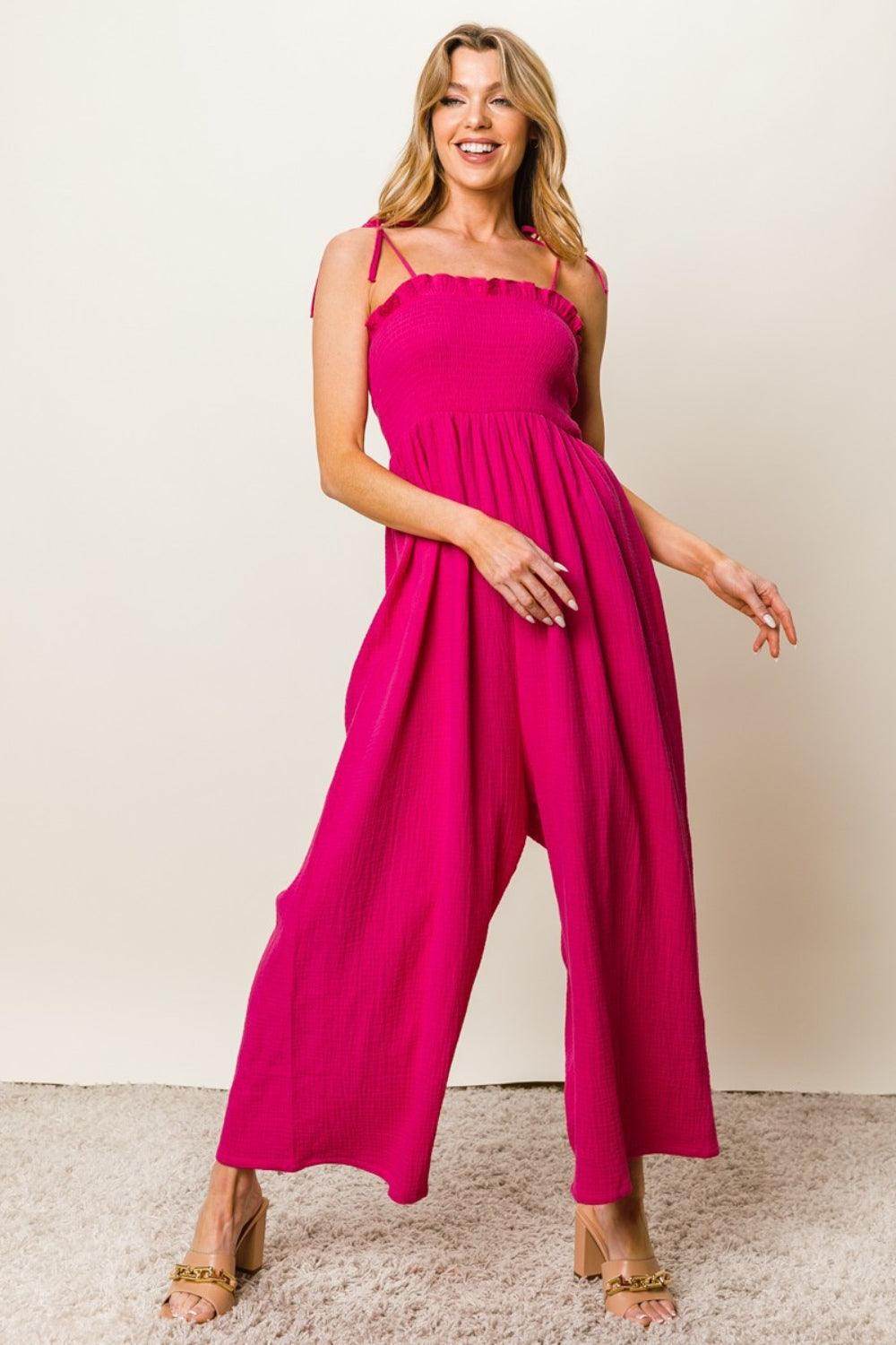 BiBi Texture Smocked Sleeveless Jumpsuit for Stylish Comfort by Selvanelle