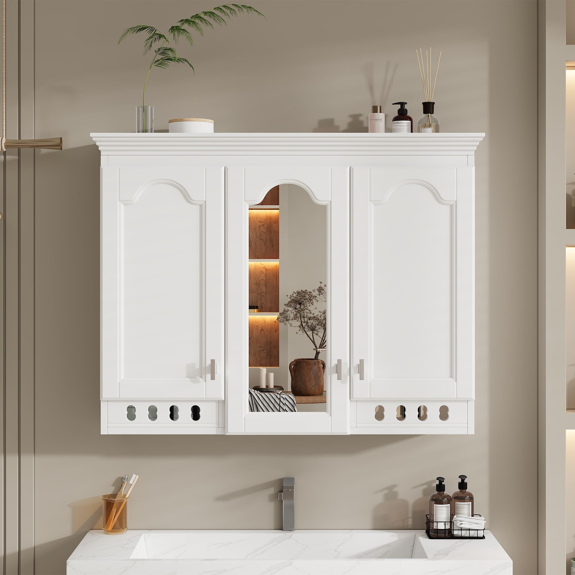 Wall Mount Mirror Cabinet With Adjustable Shelves, Soft Closing Hinges by Unique Piece Furniture