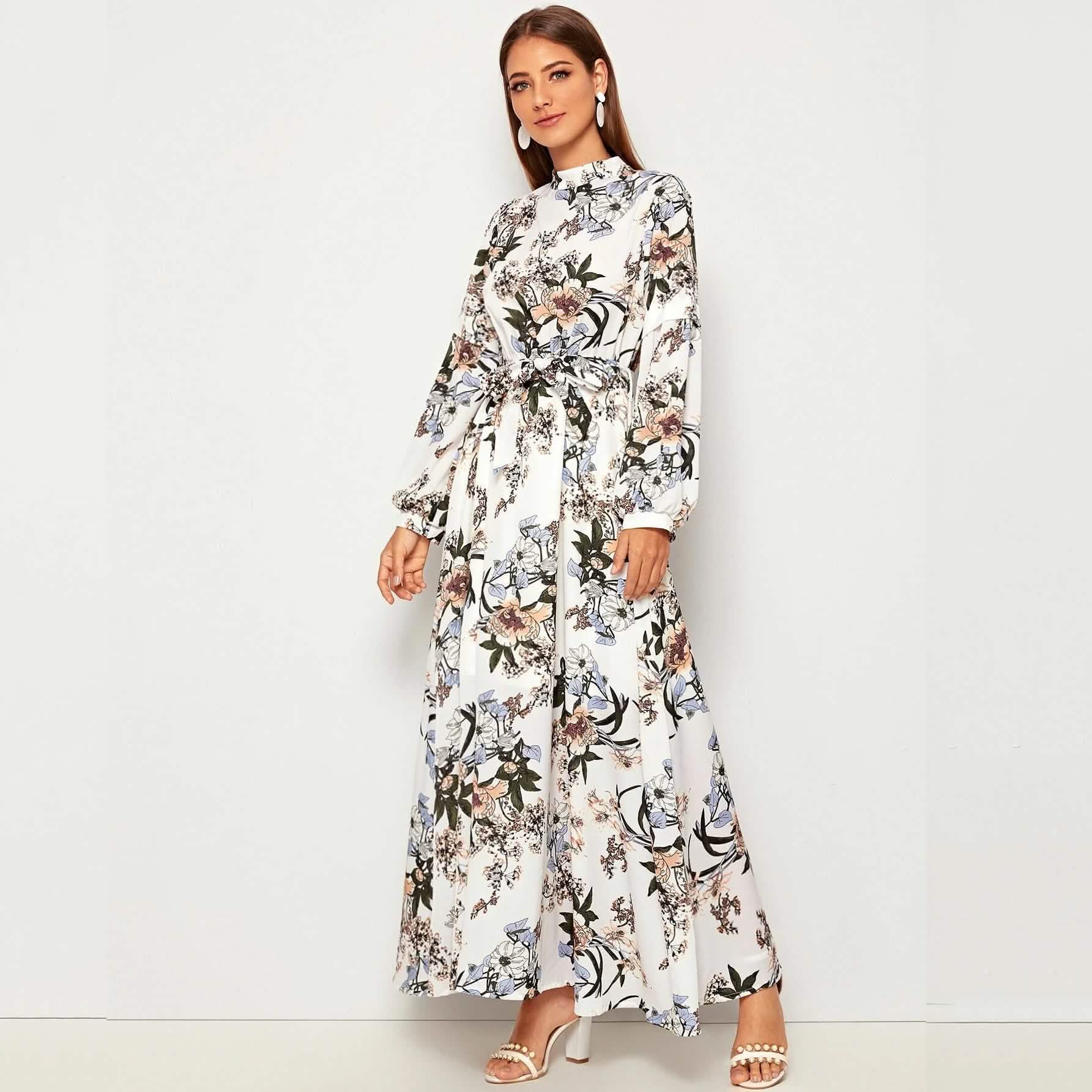 Allover Floral Print Self Tie Swing Maxi Dress by DailySale
