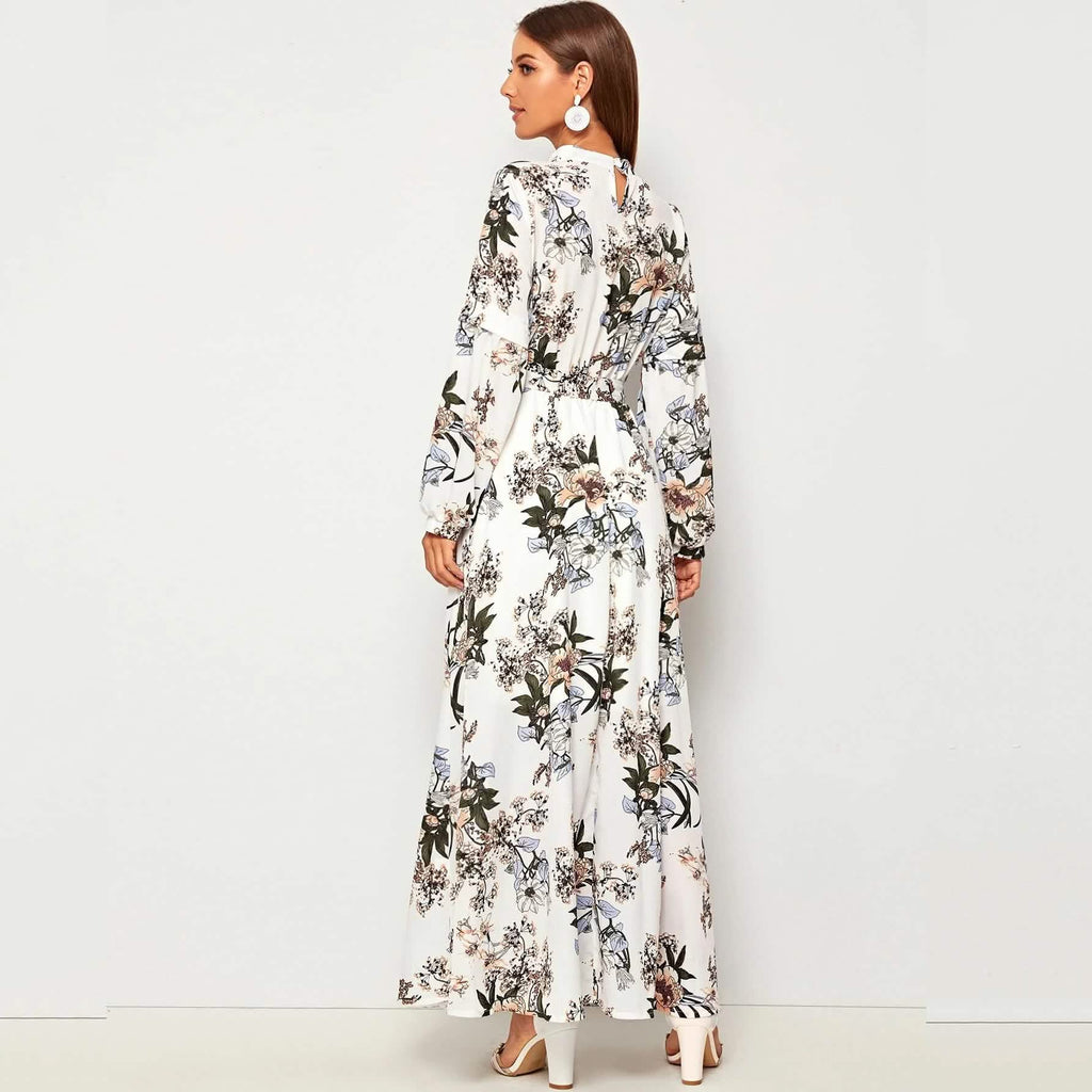 Allover Floral Print Self Tie Swing Maxi Dress by DailySale