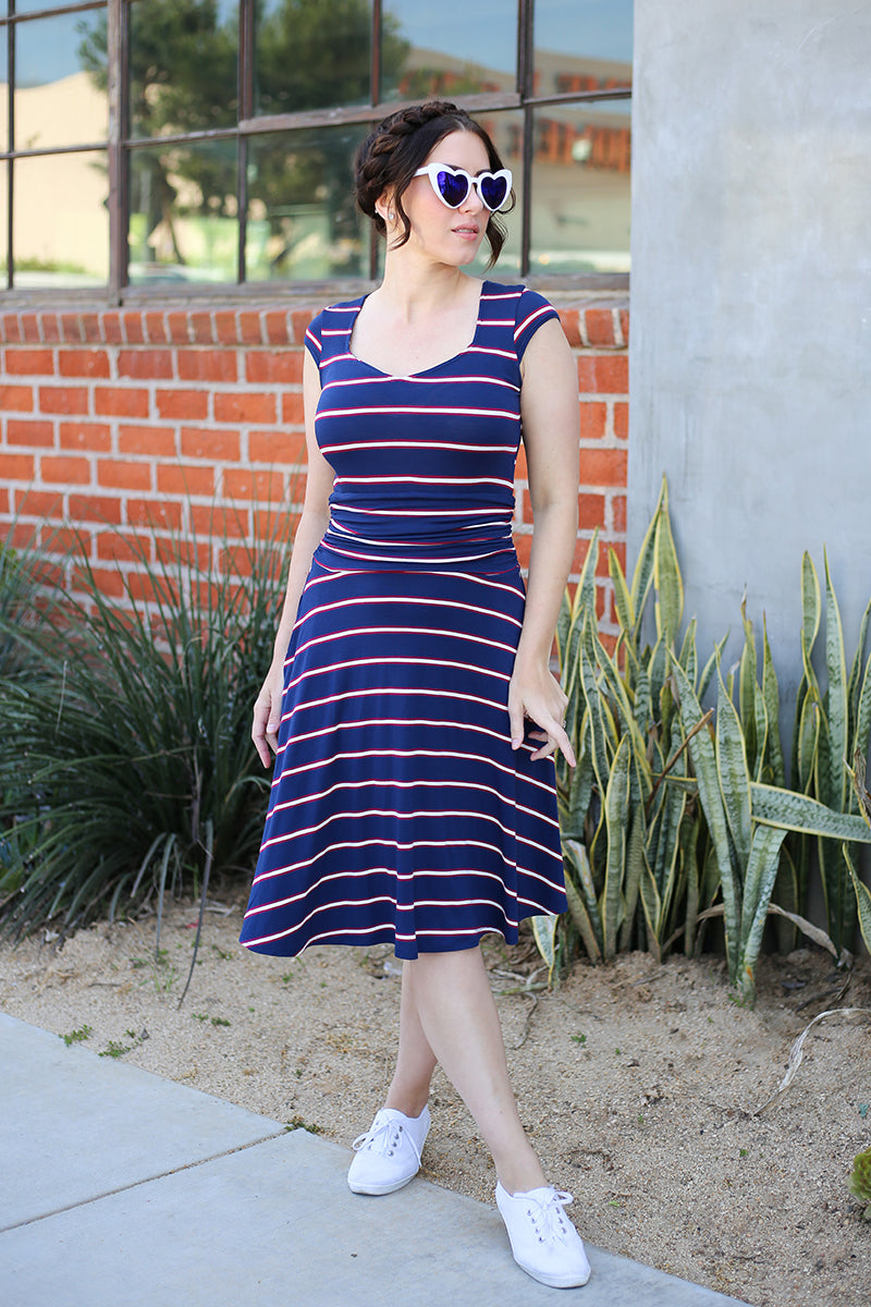 Amelia Dress in Navy Stripes - XS only by Retrolicious
