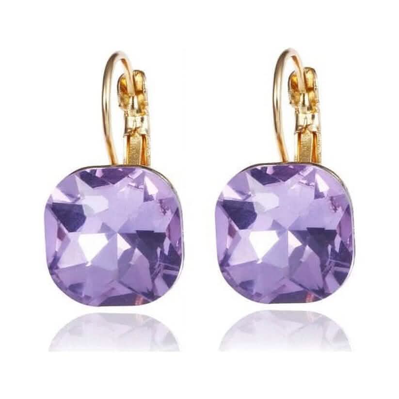 Amethyst Crystal Gold Filled Square Earrings For Women Popular Rhinestone Stud Earrings by DailySale