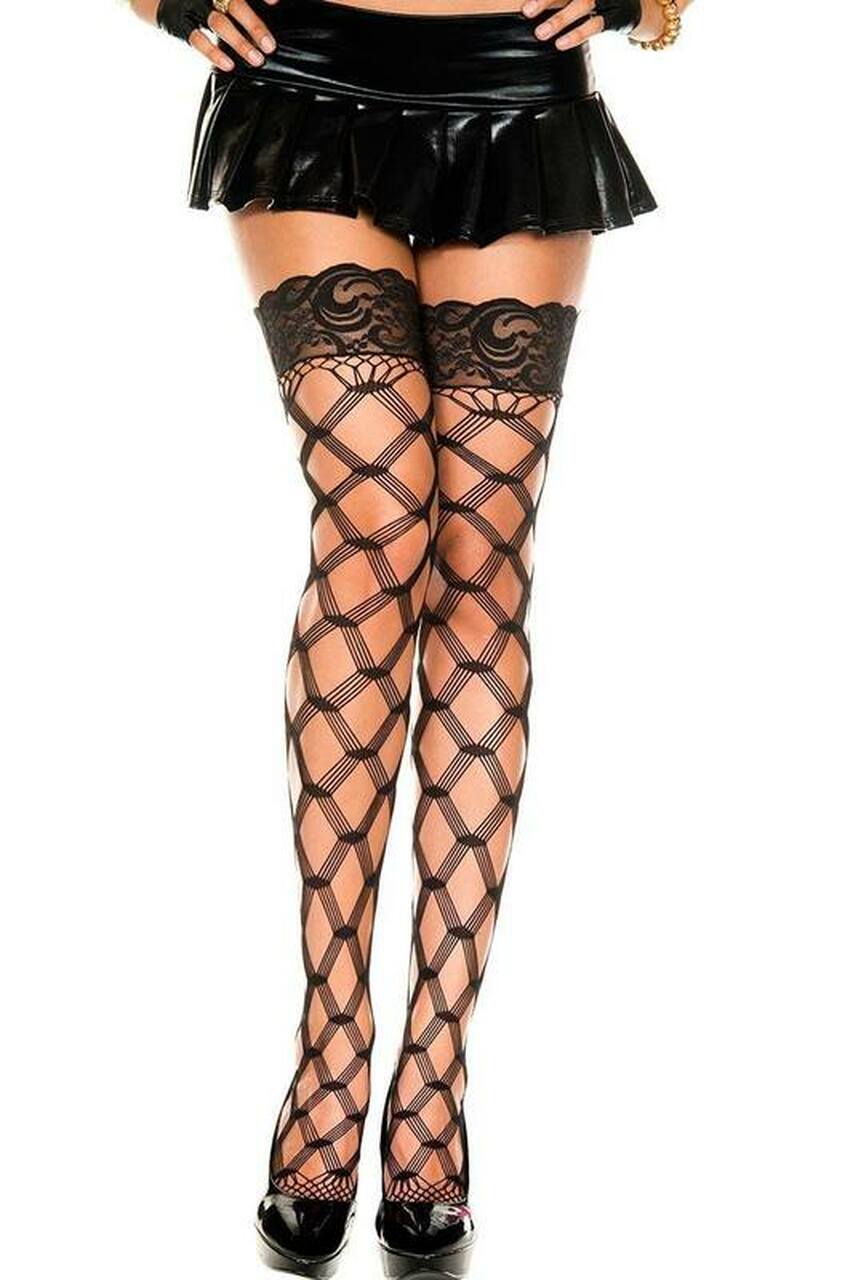 Multi Fence Net Thigh High Stockings by 3wishes.com